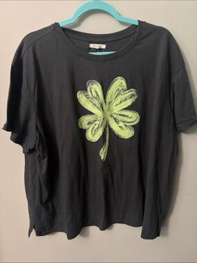 Maurices Gray Tee with Neon Green Clover Graphic